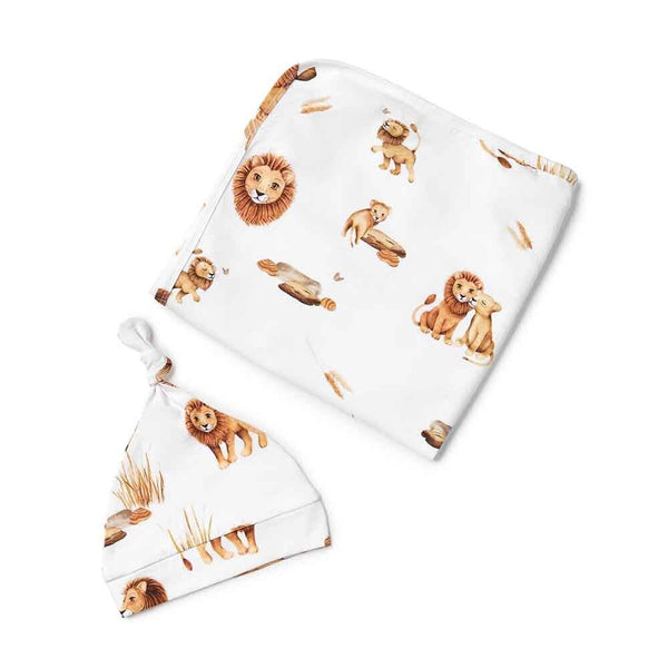 Lion Organic Jersey Wrap & Beanie Snuggle Hunny Gift Set