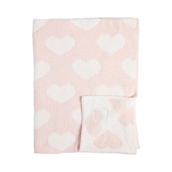 Chenille Baby Blanket - Pink Hearts