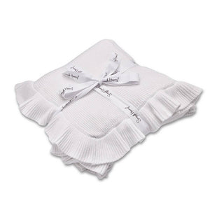 White Ruffle Organic Cotton Knit Baby Blanket Snuggle Hunny