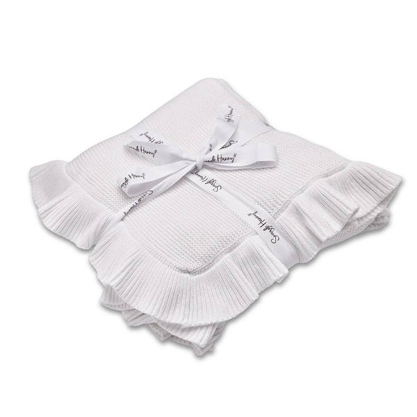 White Ruffle Organic Cotton Knit Baby Blanket Snuggle Hunny