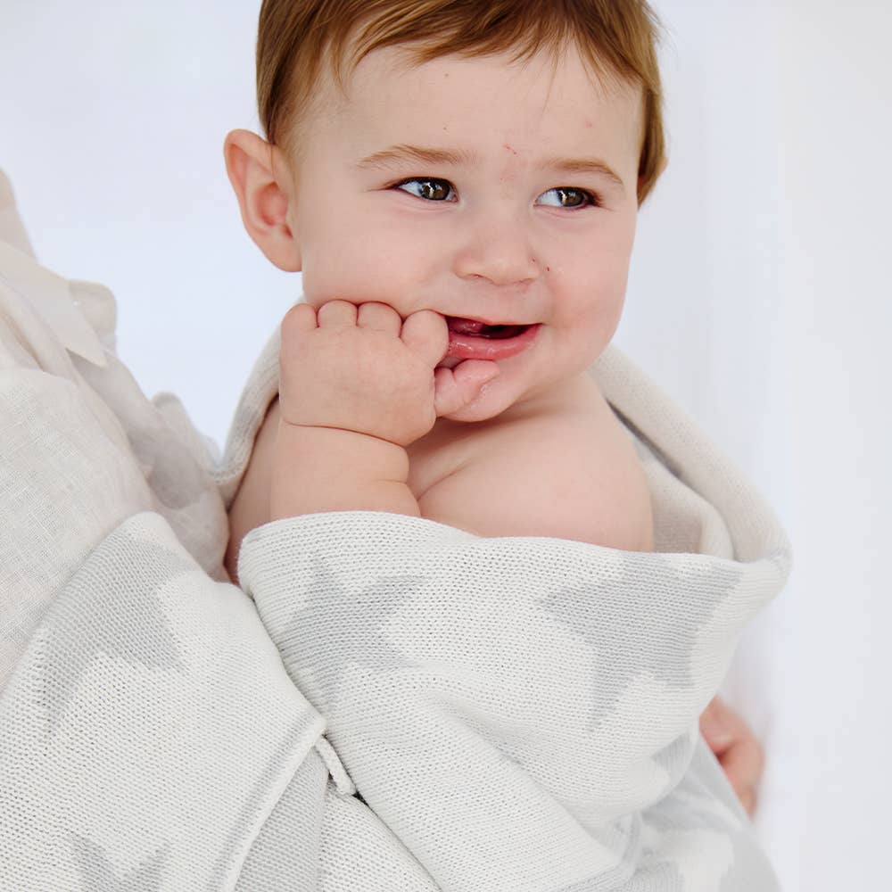 Baby Cotton Knitted Blanket - Reversible Grey Stars