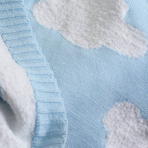 Pram Knitted Baby Blanket - Cloud Whisper / Blue