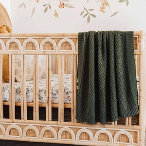 Snuggle Hunny Olive Green Diamond Knit Organic Cotton Baby Blanket