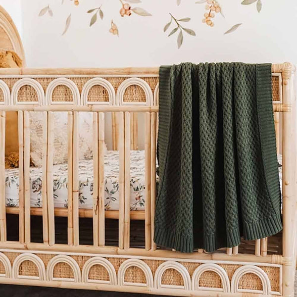 Snuggle Hunny Olive Green Diamond Knit Organic Cotton Baby Blanket