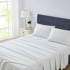 Laura Ashley Brampton Stripe Midnight Blue Flannelette Sheet Set