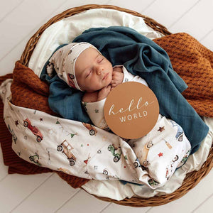 Snuggle Hunny Vintage Cars Organic Jersey Baby Wrap & Beanie Gift Set