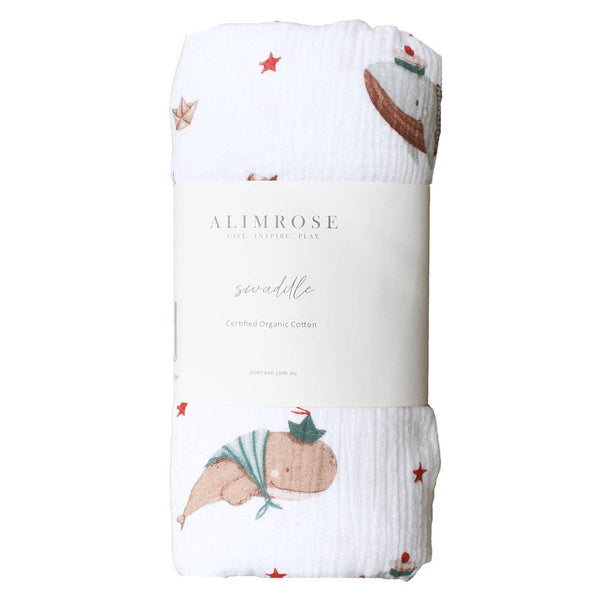 Muslin Swaddle Baby Wrap -Whales