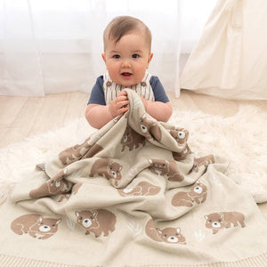 Australiana Cotton Knit Baby Blanket - Wombat / Natural Pram Crib Blanket