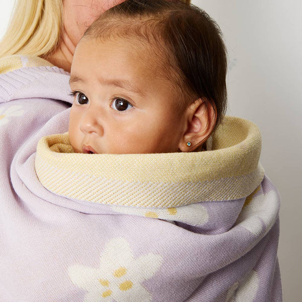 Cotton Knitted Baby Blanket - Lilac Daisy Dreams