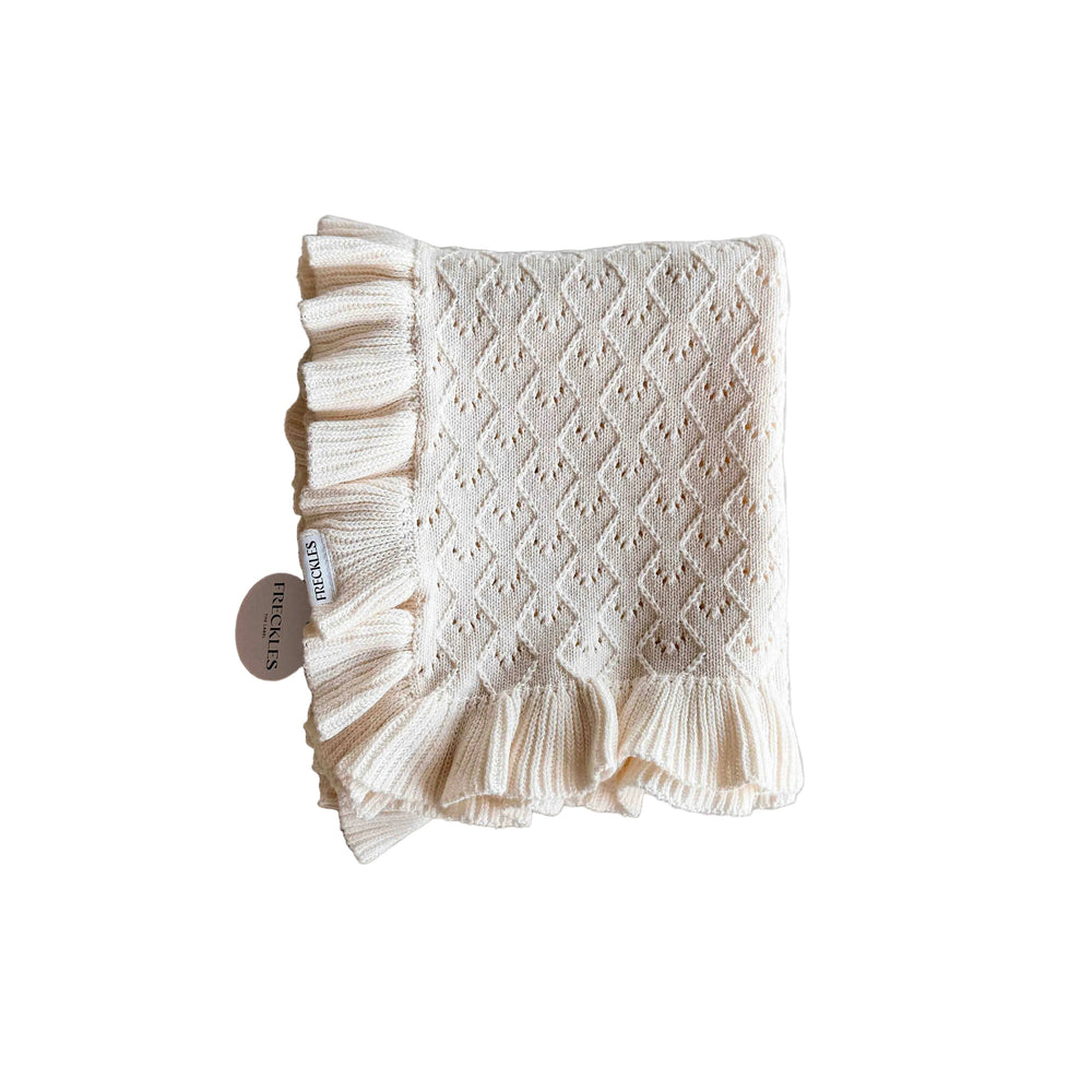 Mila Pointelle Cotton Knit Frill Baby Blanket | Snow