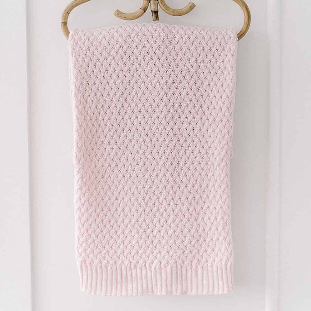 Blush Pink Diamond Knit Organic Cotton Baby Blanket Snuggle Hunny