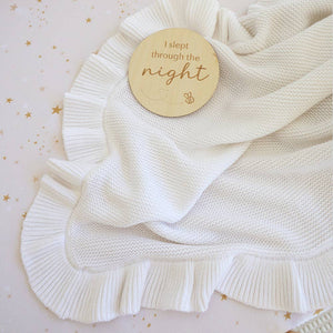 White Ruffle Organic Cotton Knit Baby Blanket Snuggle Hunny