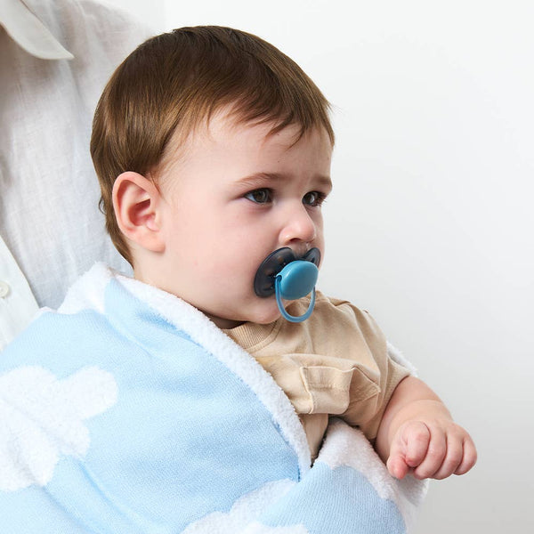Pram Knitted Baby Blanket - Cloud Whisper / Blue