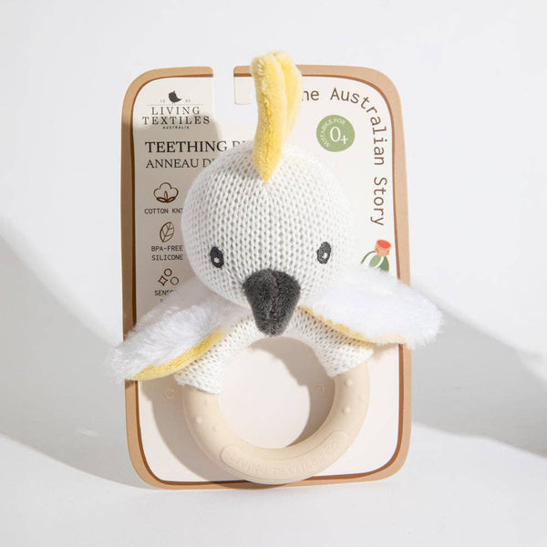 Baby Ring Rattle - Cotton Knit Cockatoo