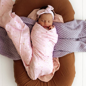 Snuggle Hunny Pink Twinkle Stars Organic Muslin Baby Wrap