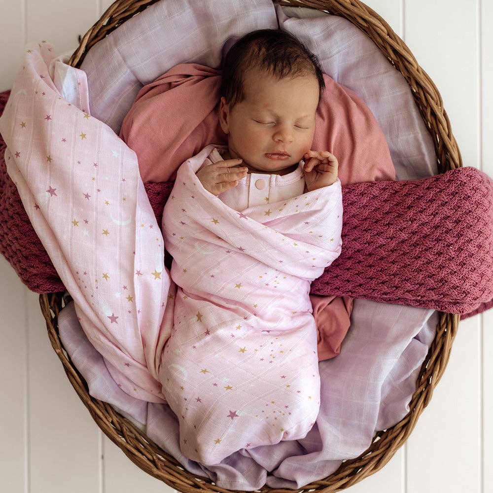 Snuggle Hunny Pink Twinkle Stars Organic Muslin Baby Wrap