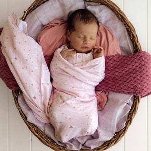 Snuggle Hunny Pink Twinkle Stars Organic Muslin Baby Wrap