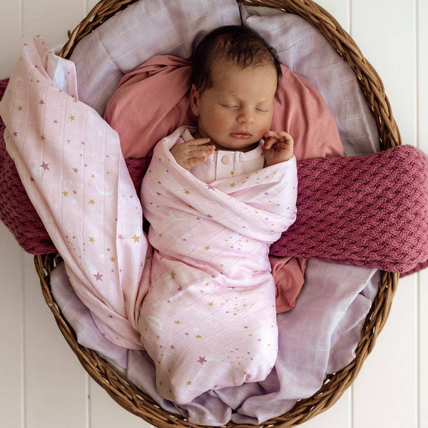 Snuggle Hunny Pink Twinkle Stars Organic Muslin Baby Wrap