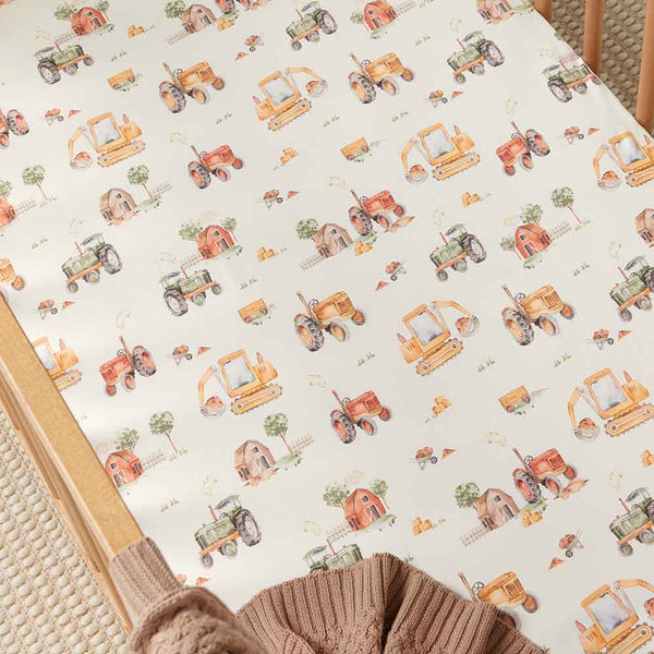 Diggers & Tractors Organic Cotton Fitted Cot Sheet