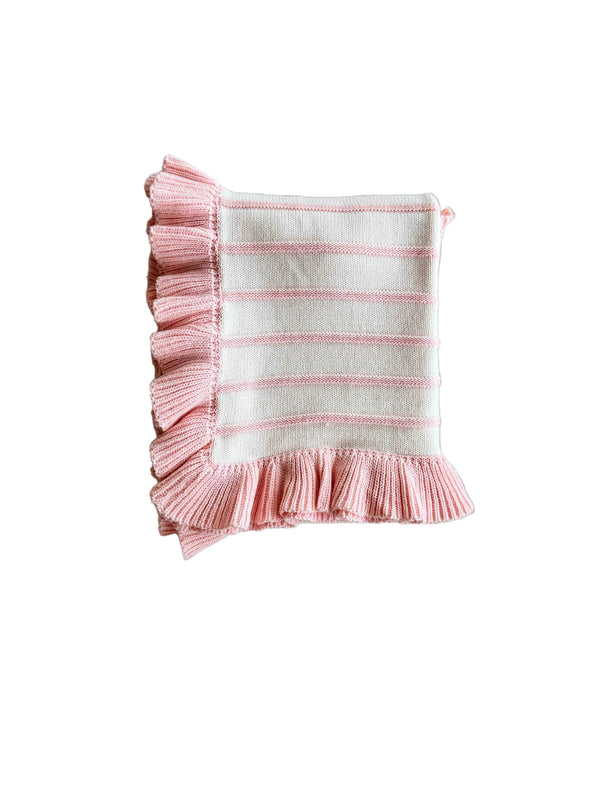 Raised Stripe Cotton Knit Frill Baby Blanket | Sweetpea