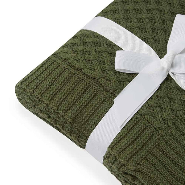 Snuggle Hunny Olive Green Diamond Knit Organic Cotton Baby Blanket