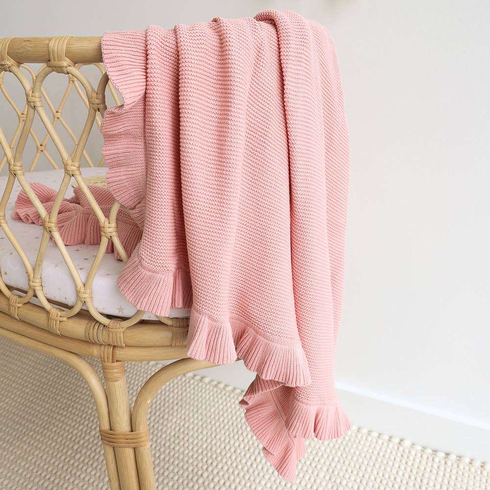Rosa Ruffle Organic Cotton Knit Baby Blanket Snuggly Hunny
