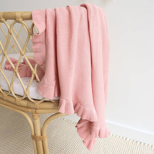 Rosa Ruffle Organic Cotton Knit Baby Blanket Snuggly Hunny