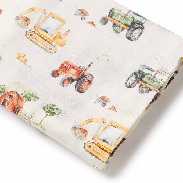 Diggers & Tractors Organic Cotton Snuggle Hunny Muslin Baby Wrap