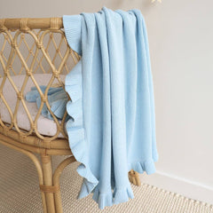 Baby Blue Ruffle Knit Organic Baby Blanket Snuggle Hunny