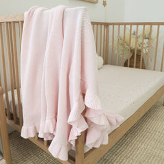 Snuggle Hunny Blush Pink Ruffle Knit Organic Baby Blanket