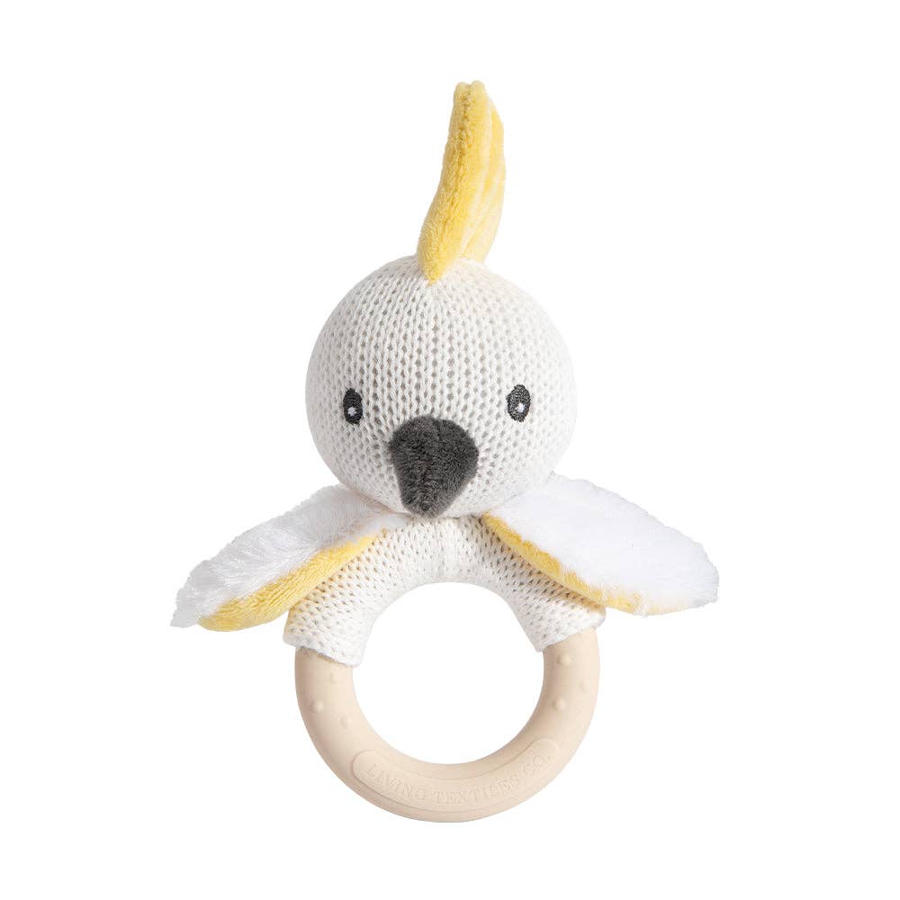 Baby Ring Rattle - Cotton Knit Cockatoo