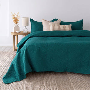 Botanica Leaf Pattern Teal Coverlet / Bed Cover Set