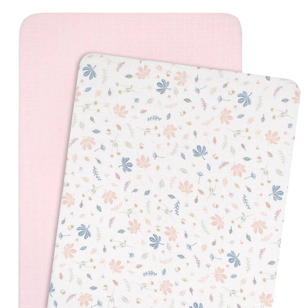 Organic Muslin 2pk Bassinet Fitted Sheet Set -Botanical