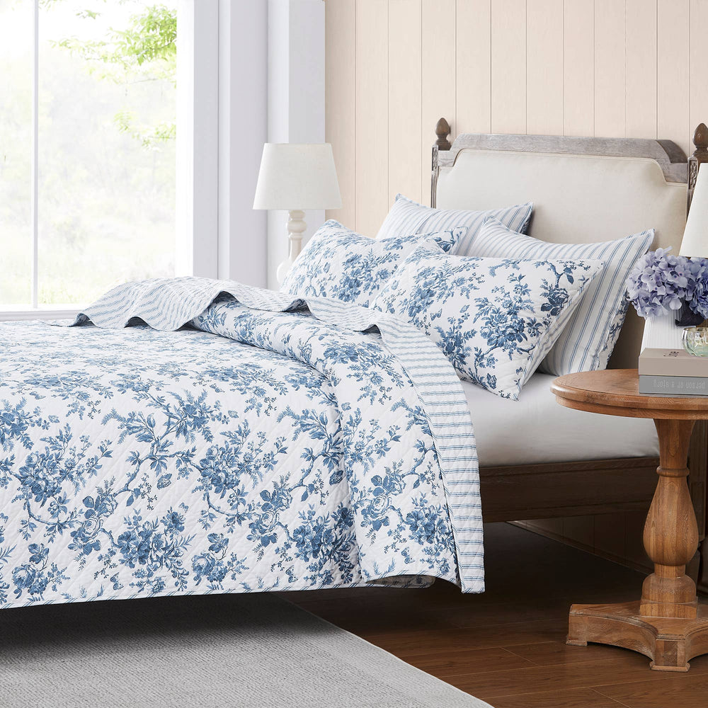 Laura Ashley Walled Garden Midnight Blue Queen Bed Coverlet Set