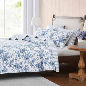 Laura Ashley Walled Garden Midnight Blue Queen Bed Coverlet Set