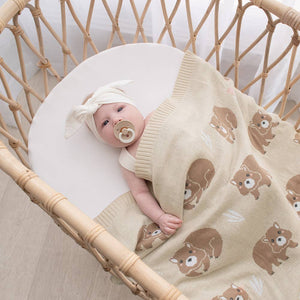 Australiana Cotton Knit Baby Blanket - Wombat / Natural Pram Crib Blanket