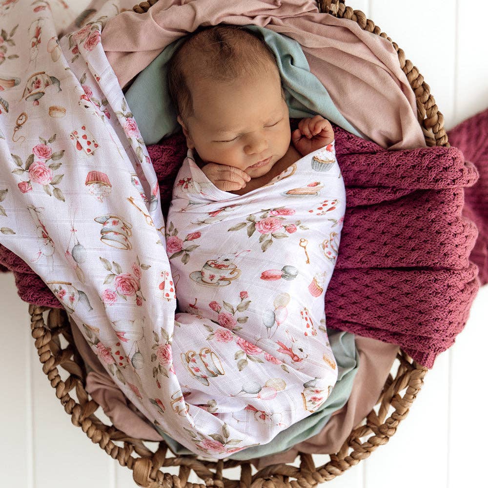 Alice’s Tea Party Organic Cotton Muslin Baby Wrap Snuggle Hunny