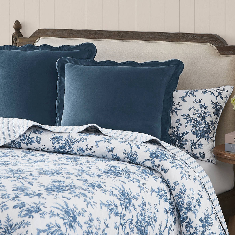 Laura Ashley Walled Garden Midnight Blue Queen Bed Coverlet Set