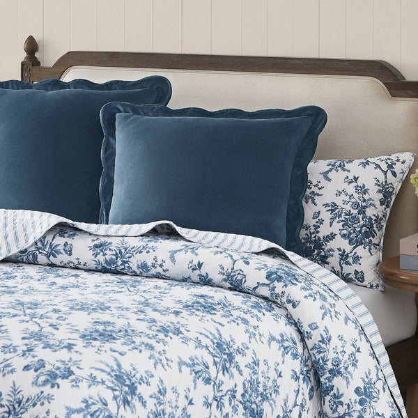 Laura Ashley Walled Garden Midnight Blue Queen Bed Coverlet Set