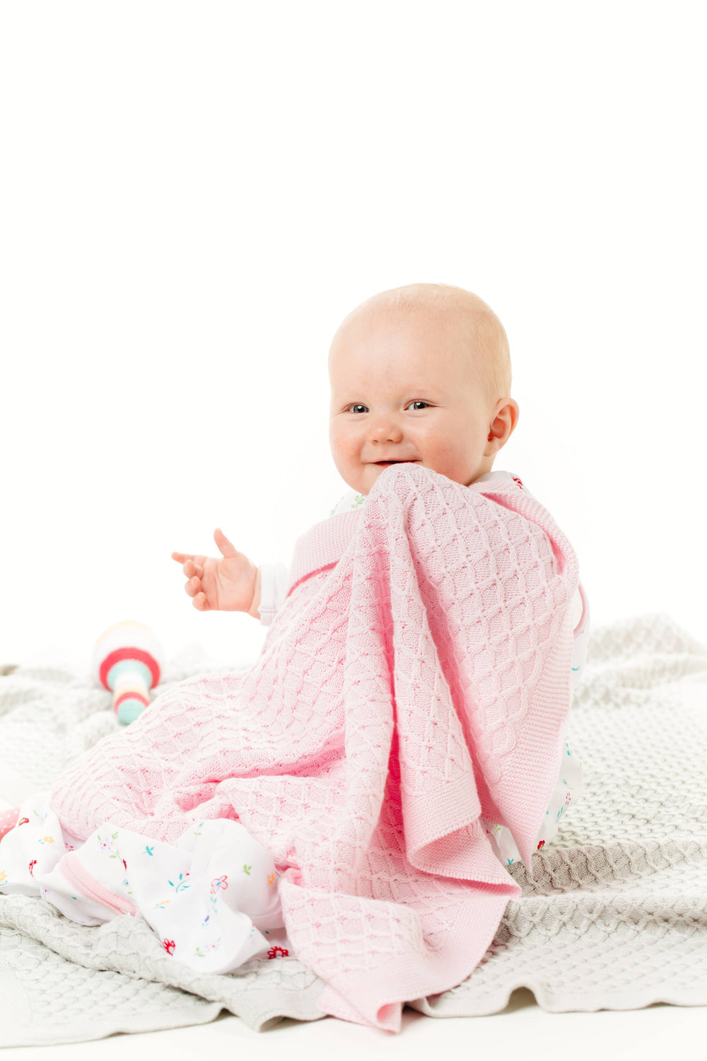 Lace Knit Cotton Bassinet Baby Blanket - Pink