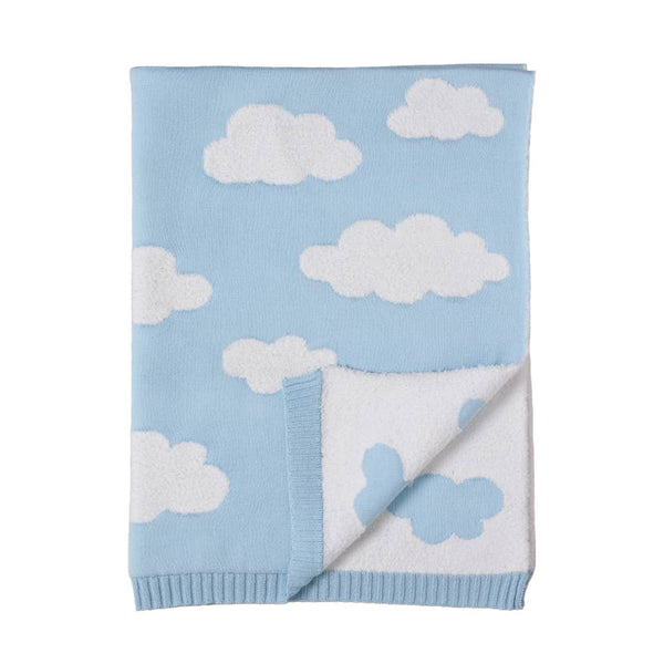 Pram Knitted Baby Blanket - Cloud Whisper / Blue