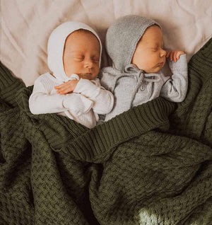 Snuggle Hunny Olive Green Diamond Knit Organic Cotton Baby Blanket