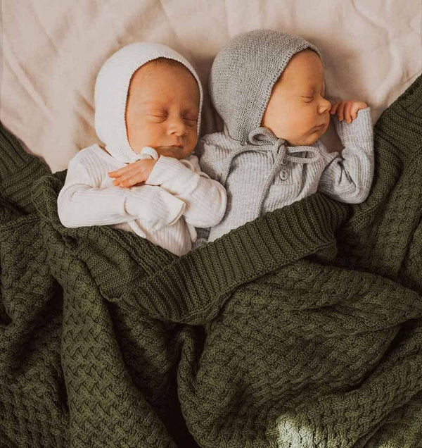 Snuggle Hunny Olive Green Diamond Knit Organic Cotton Baby Blanket