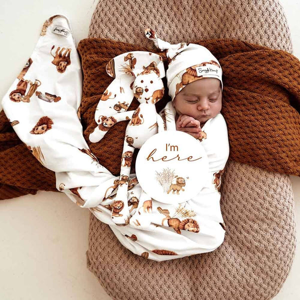 Lion Organic Jersey Wrap & Beanie Snuggle Hunny Gift Set