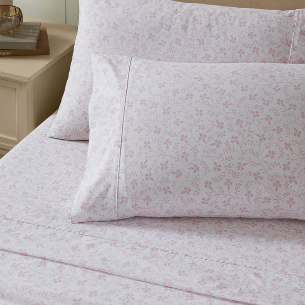 Laura Ashley Campion Pink Small Floral Print Cotton Percale Sheet Set