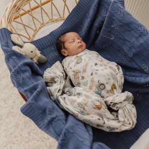 Newborn Baby Farm Muslin Wrap & Grey Pram Clip Baby Shower Gift Set