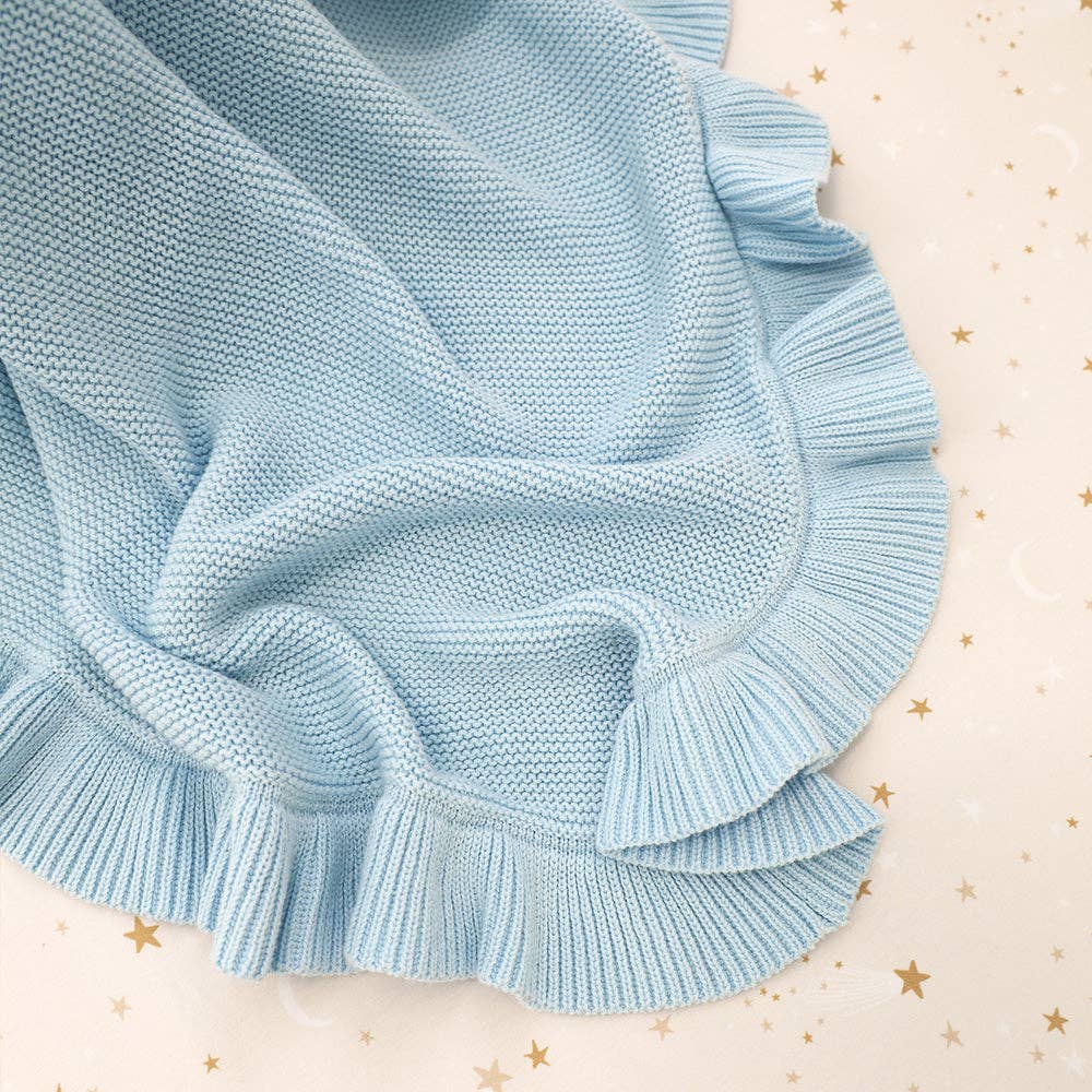 Baby Blue Ruffle Knit Organic Baby Blanket Snuggle Hunny