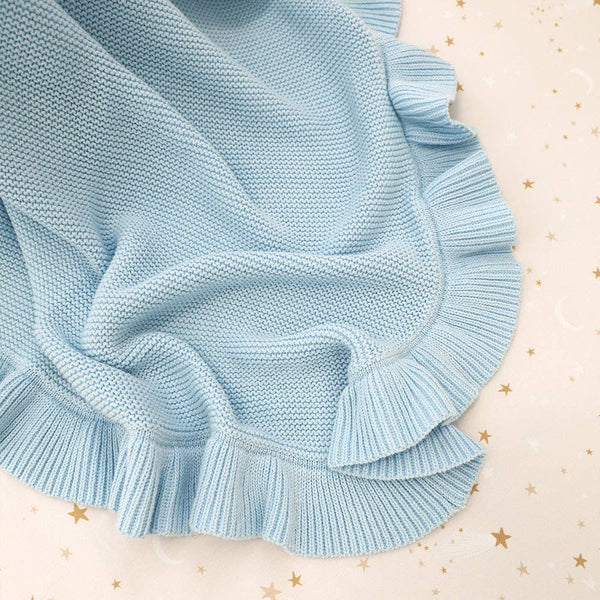Baby Blue Ruffle Knit Organic Baby Blanket Snuggle Hunny