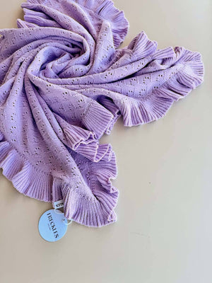 Mila Pointelle Frill Cotton Knit Baby Blanket Blanket | Aster Mauve