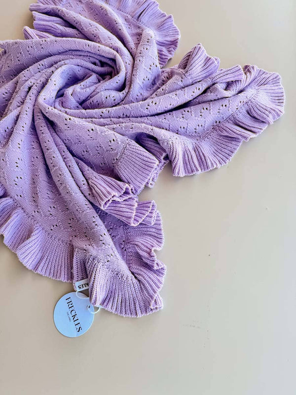 Mila Pointelle Frill Cotton Knit Baby Blanket Blanket | Aster Mauve